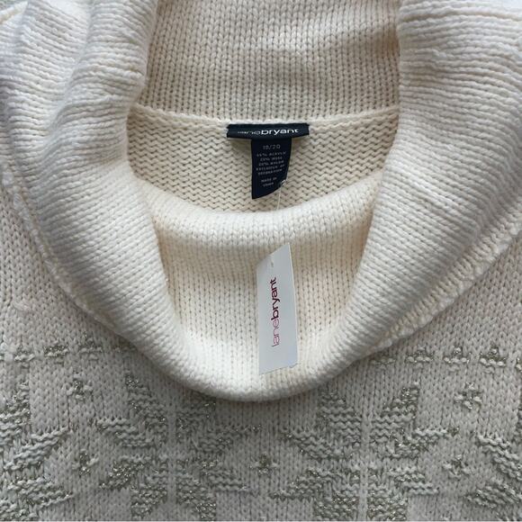 Lane Bryant Wool Blend Cowl Neck Cable Knit Sweater Metallic Snowflakes 18/20 - Picture 7 of 11